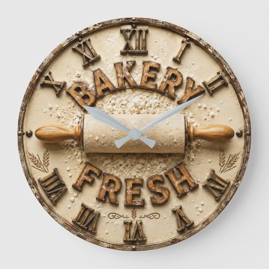 Bakery Fresh Rustic Baking Kitchen Decor ラージ壁時計 (正面)