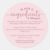 Bakery Ingredient Allergen Minimalist Pink ラウンドシール (正面)