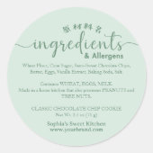 Bakery Ingredient Allergen Minimalist Sage Green ラウンドシール (正面)