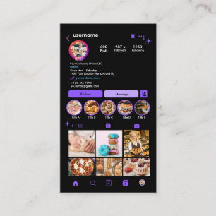 Bakery Instagram Chef 紫色のペストリーケータリングQR 名刺