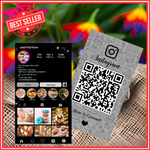 Bakery Instagram Chef Gray Pastry Caterer QRコード 名刺
