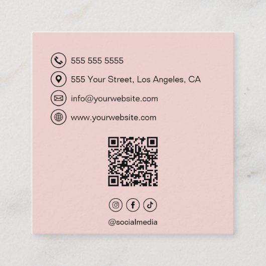 Bakery Logo QR Code Social Media Blush Pink スクエア名刺 (裏面)