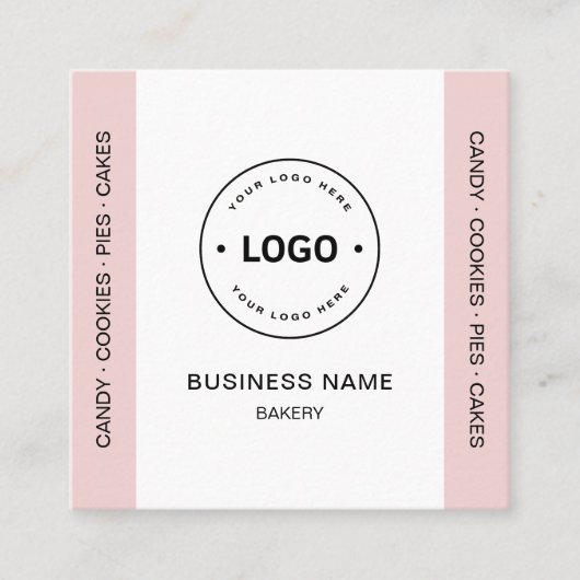 Bakery Logo QR Code Social Media Blush Pink スクエア名刺 (正面)