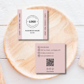 Bakery Logo QR Code Social Media Blush Pink スクエア名刺