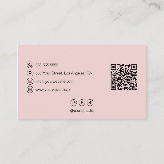 Bakery Logo QR Code Social Media Blush Pink 名刺 (裏面)