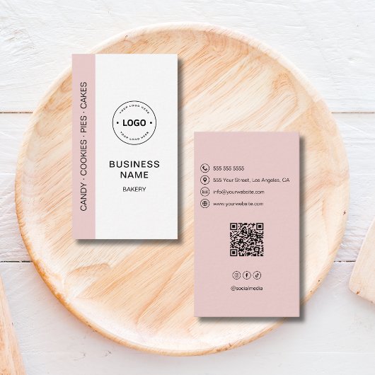 Bakery Logo QR Code Social Media Pink 名刺