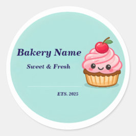 Bakery Logo Sticker - Custom Cute Cupcake Design ラウンドシール