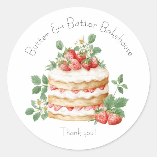 Bakery Logo Stickers,  Strawberry Cake Label ラウンドシール (正面)