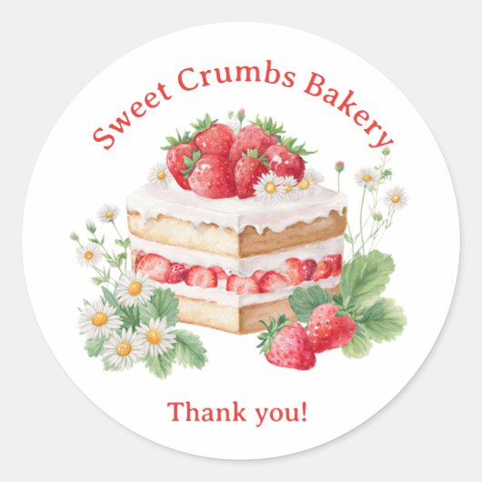 Bakery Logo Stickers,  Strawberry Cake Label ラウンドシール (正面)