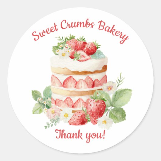Bakery Logo Stickers,  Strawberry Cake Label ラウンドシール (正面)