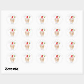 Bakery Logo Stickers,  Strawberry Cupcake Label ラウンドシール (シート)