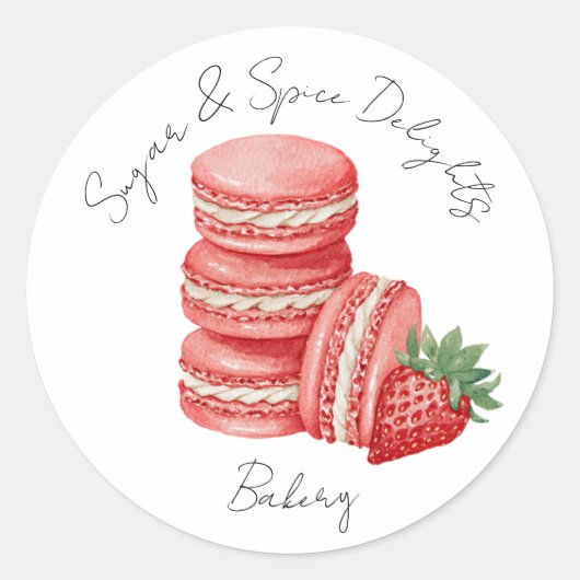 Bakery Logo Stickers,  Strawberry Macarons Label ラウンドシール (正面)