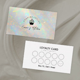 Bakery Loyalty Card Holographic White Opal Cupcake 名刺