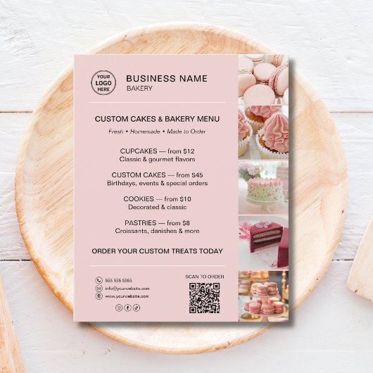 Bakery Menu Custom Logo QR Code チラシ