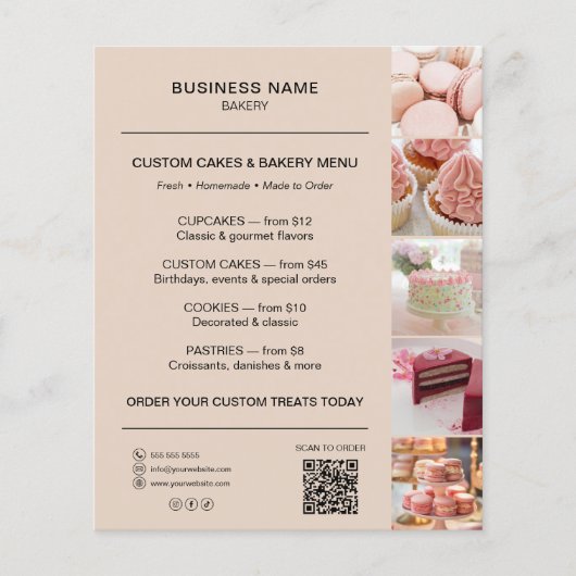 Bakery Menu Flyer Template QR Code Mocha Brown チラシ (正面)