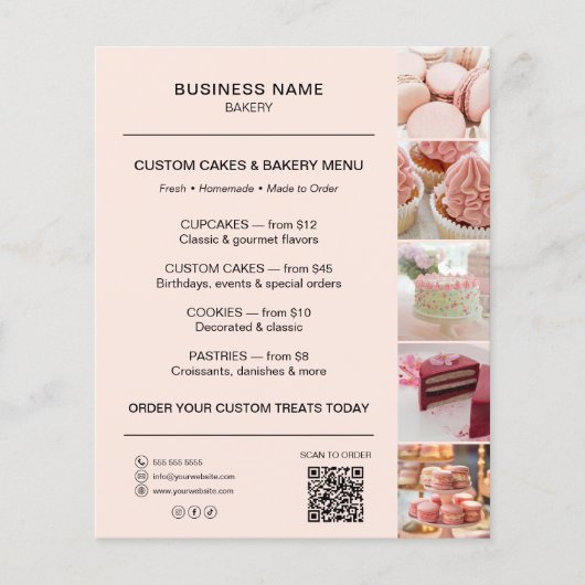 Bakery Menu Flyer Template QR Code Peach チラシ (正面)