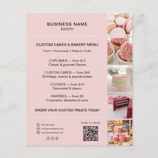 Bakery Menu Flyer Template with QR Code チラシ (正面)