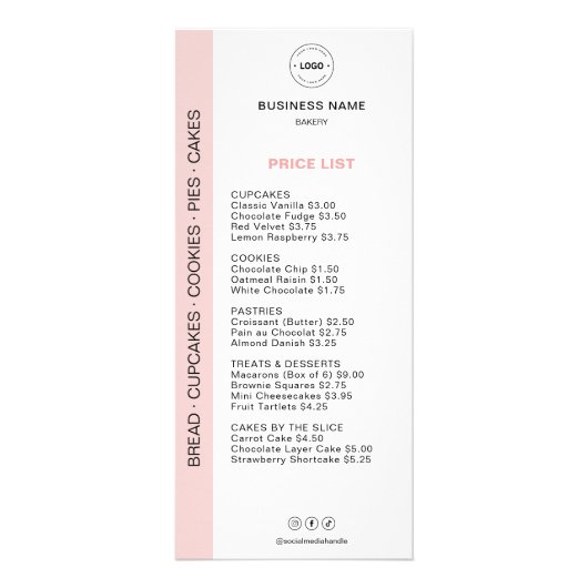 Bakery Menu Price List  ラックカード (正面)