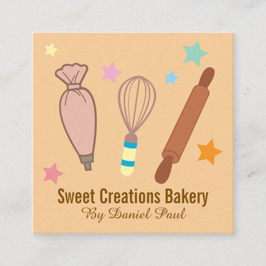Bakery Pastry Chef Baker Square Business Card スクエア名刺 (正面)