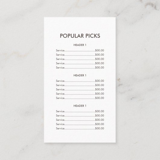 Bakery Pastry Chef Baking Catering Gold Price List 名刺 (裏面)