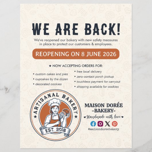 Bakery Pastry Chef Baking Catering Grand Reopening チラシ (正面)