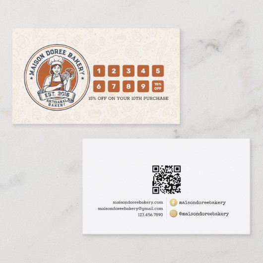 Bakery Pastry Chef Baking Catering Loyalty Punch ロイヤリティカード (正面/裏面)