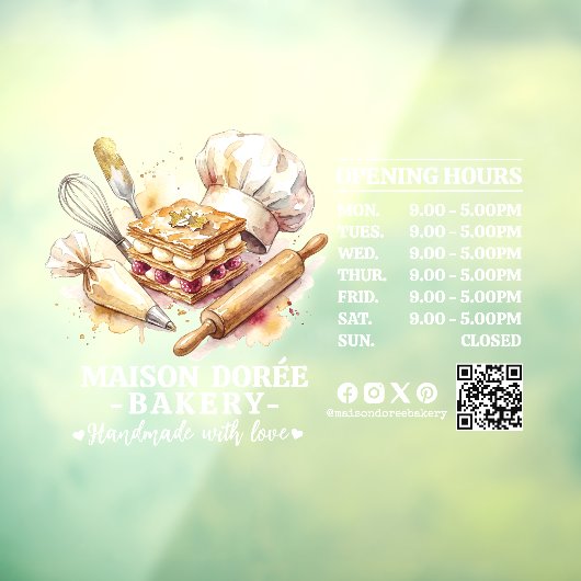 Bakery Pastry Chef Baking Catering Opening Hours ウィンドウサイン (シート3)