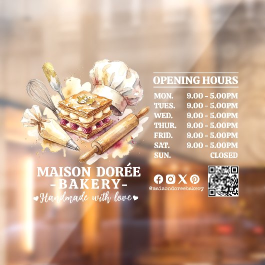 Bakery Pastry Chef Baking Catering Opening Hours ウィンドウサイン (シート2)
