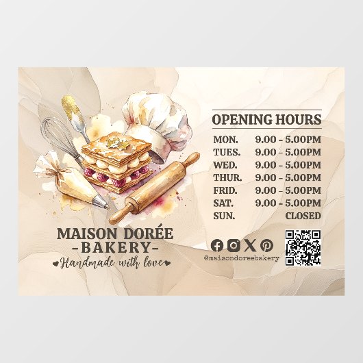 Bakery Pastry Chef Baking Catering Opening Hours ウィンドウサイン (シート)