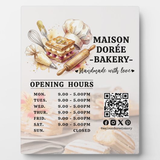 Bakery Pastry Chef Baking Catering Opening Hours フォトプラーク (正面)