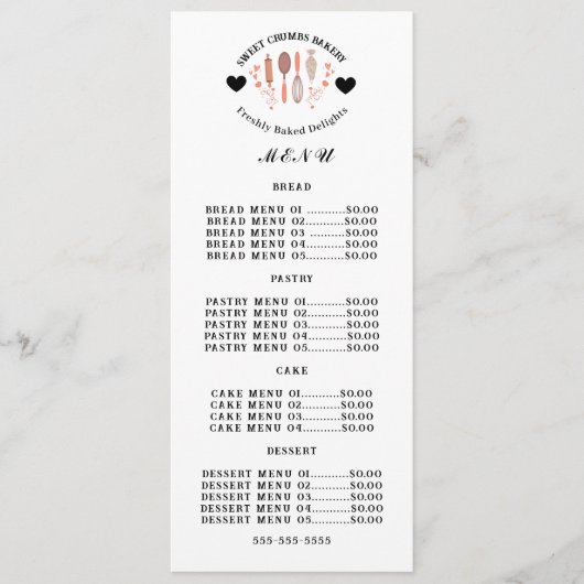 Bakery Pastry Chef Baking Utensils business メニュー (正面)