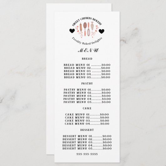 Bakery Pastry Chef Baking Utensils business  メニュー (正面/裏面)