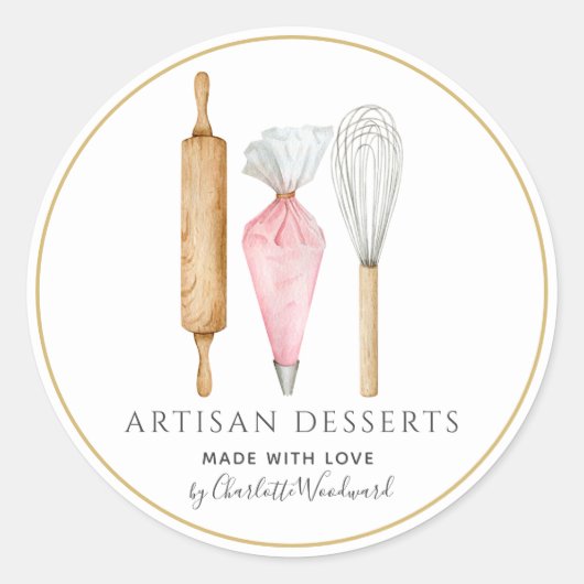 Bakery Pastry Chef Baking Utensils Product Label ラウンドシール (正面)