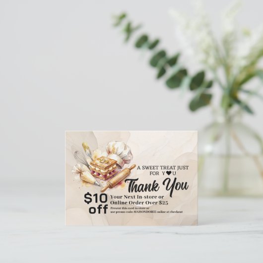 Bakery Pastry Chef Cake Baker Thank You Promo Code 割引カード (スタンド正面)