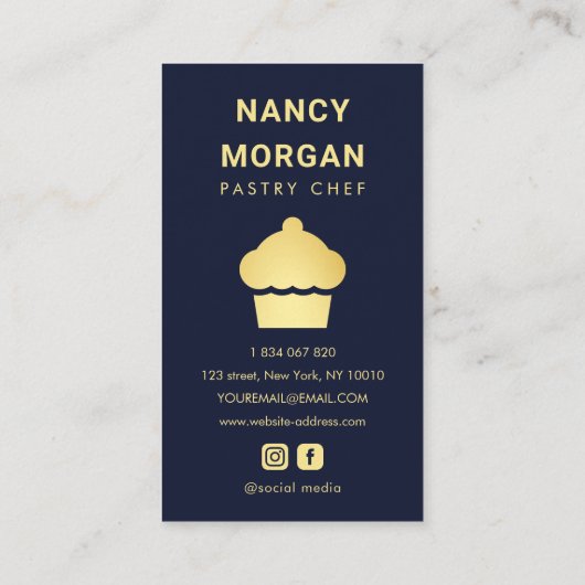 Bakery Pastry Chef Cupcake Navy And Gold 名刺 (裏面)
