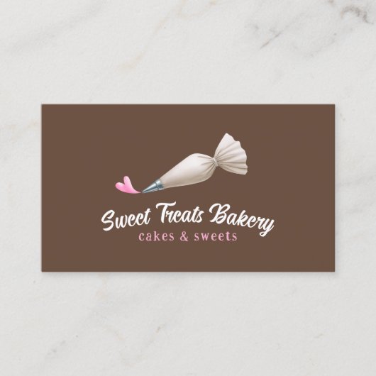 Bakery Pastry Chef Cute Piping Bag & Heart Brown 名刺 (正面)