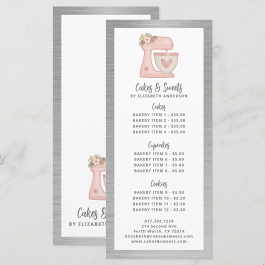 Bakery Pastry Chef Dessert Menu Price List メニュー (正面/裏面)