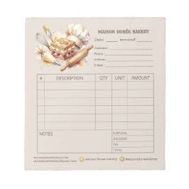Bakery Pastry Chef Invoice Sale Order Form Receipt ノートパッド