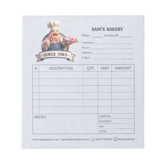 Bakery Pastry Chef Invoice Sale Order Form Receipt ノートパッド (正面)