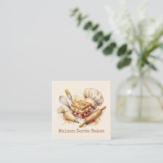 Bakery Pastry Chef Modern Gold Baking Utensils スクエア名刺 (スタンド正面)