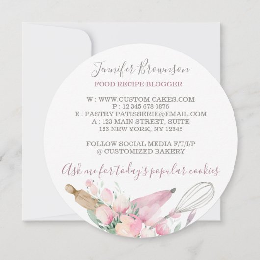 Bakery Pastry Chef mug Boho chic flower patisserie 招待状 (裏面)