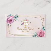 Bakery Pastry Chef Pink Flower & Bees Sweet Cake 名刺 (正面)