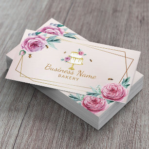 Bakery Pastry Chef Pink Flower & Bees Sweet Cake 名刺