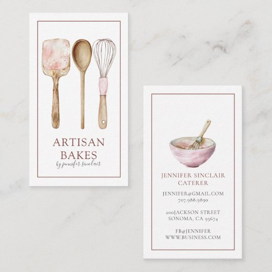 Bakery Pastry Chef Watercolor Baking Utensils 名刺 (正面/裏面)