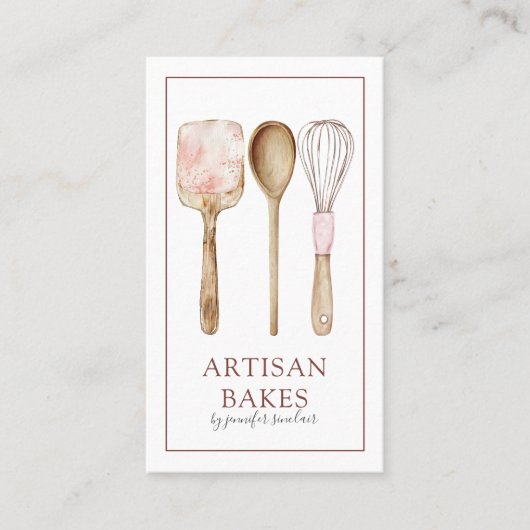Bakery Pastry Chef Watercolor Baking Utensils 名刺 (正面)