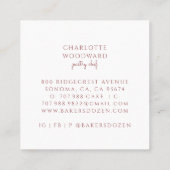 Bakery Pastry Chef Watercolor Dusty Rose スクエア名刺 (裏面)