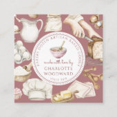 Bakery Pastry Chef Watercolor Dusty Rose スクエア名刺 (正面)