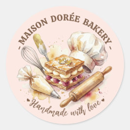 Bakery Pastry Chef Watercolor Gold Baking Catering ラウンドシール