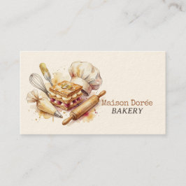 Bakery Pastry Chef Watercolor Gold Baking Catering 名刺
