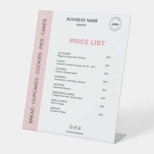 Bakery Price List Menu 台座サイン (正面)